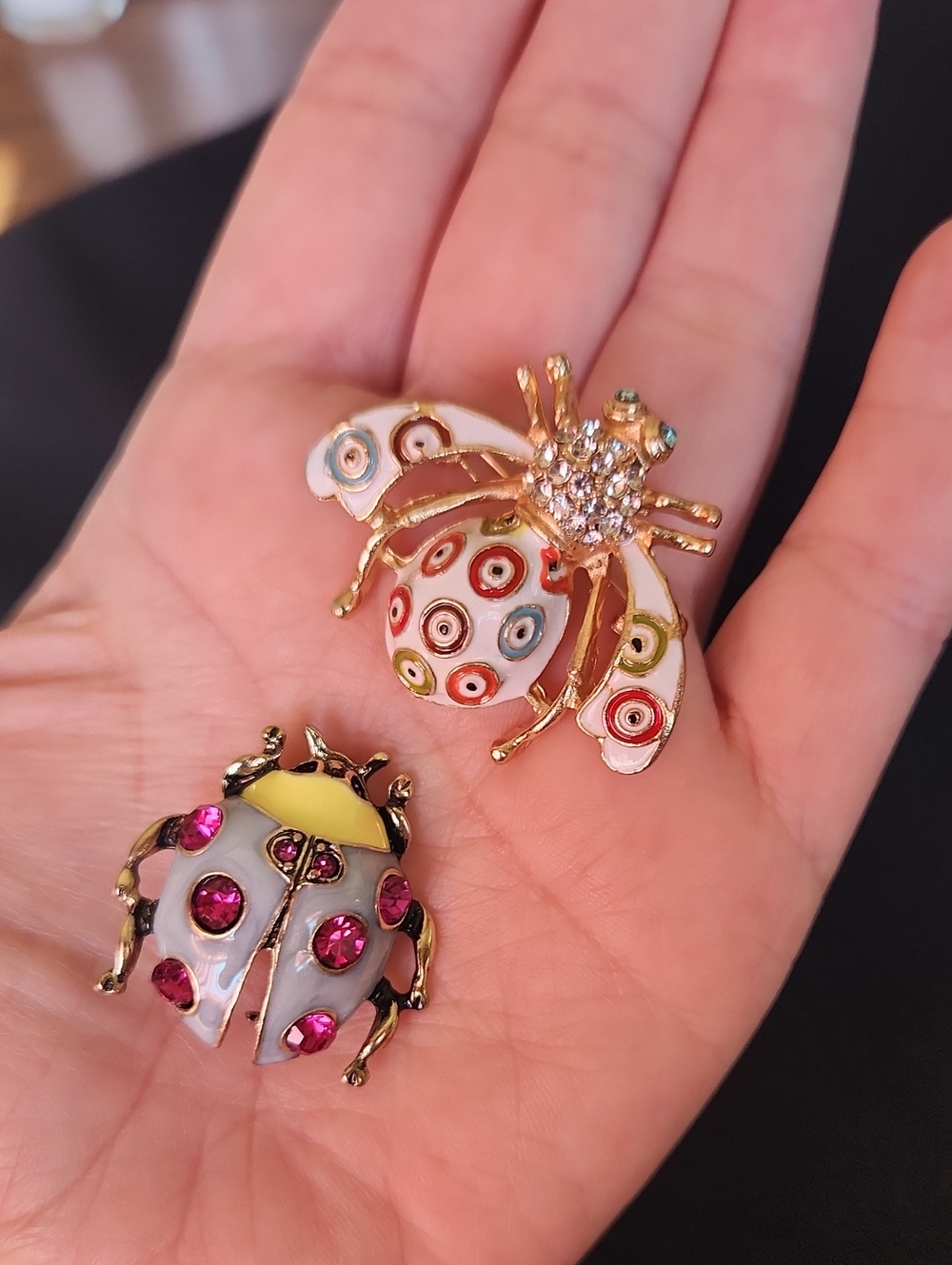Fashion Enamel & Rhinestone Beetle Brooches - Multicolor